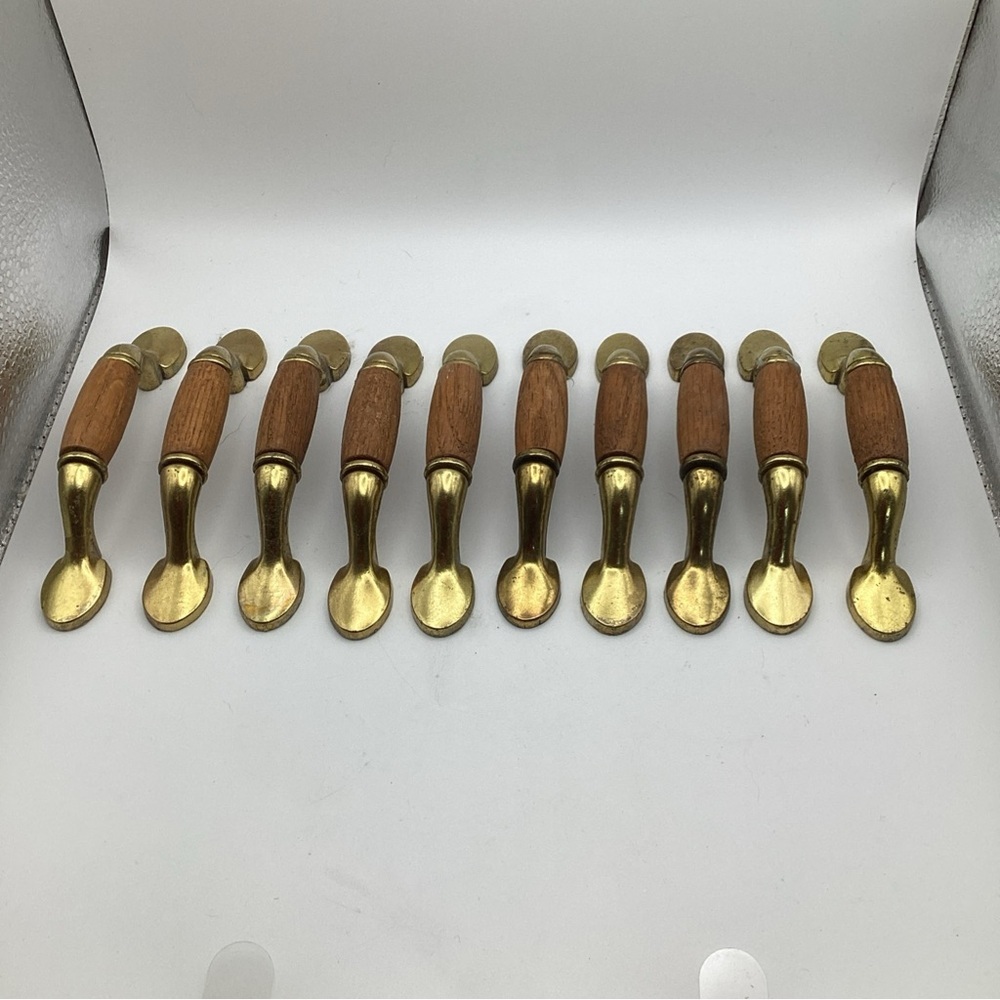 10 Vintage Wood Oak Metal Brass Bronze Color Drawer Pulls Cabinet Handles 5 Inch